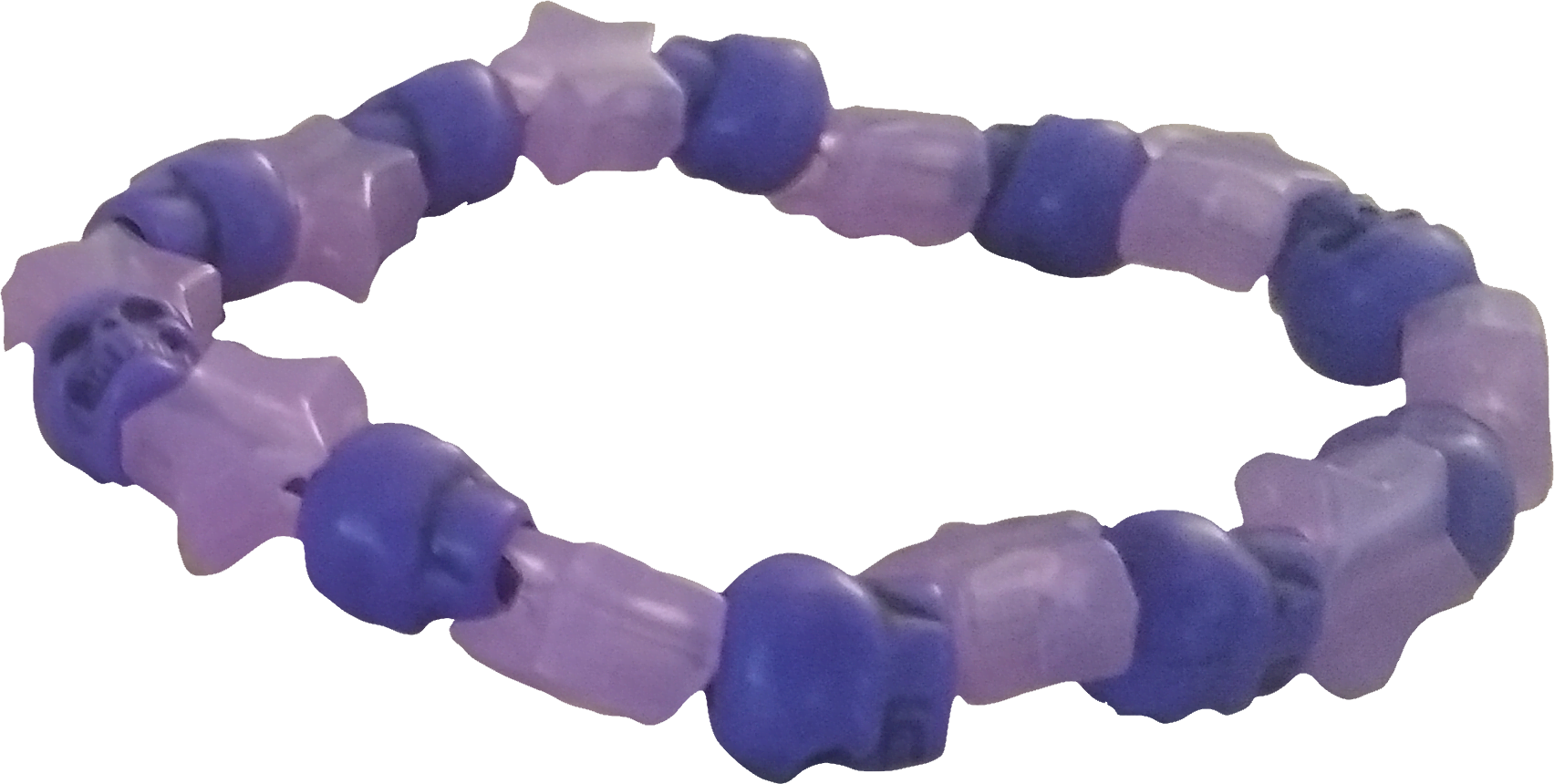 a bracelet with purple skulls and purple glow in the dark stars