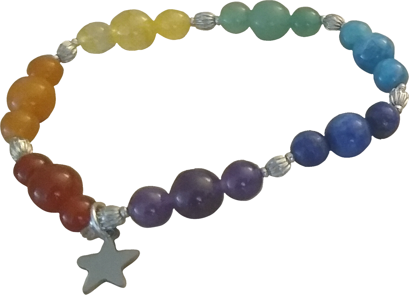 A rainbow beaded bracelet with a star charm