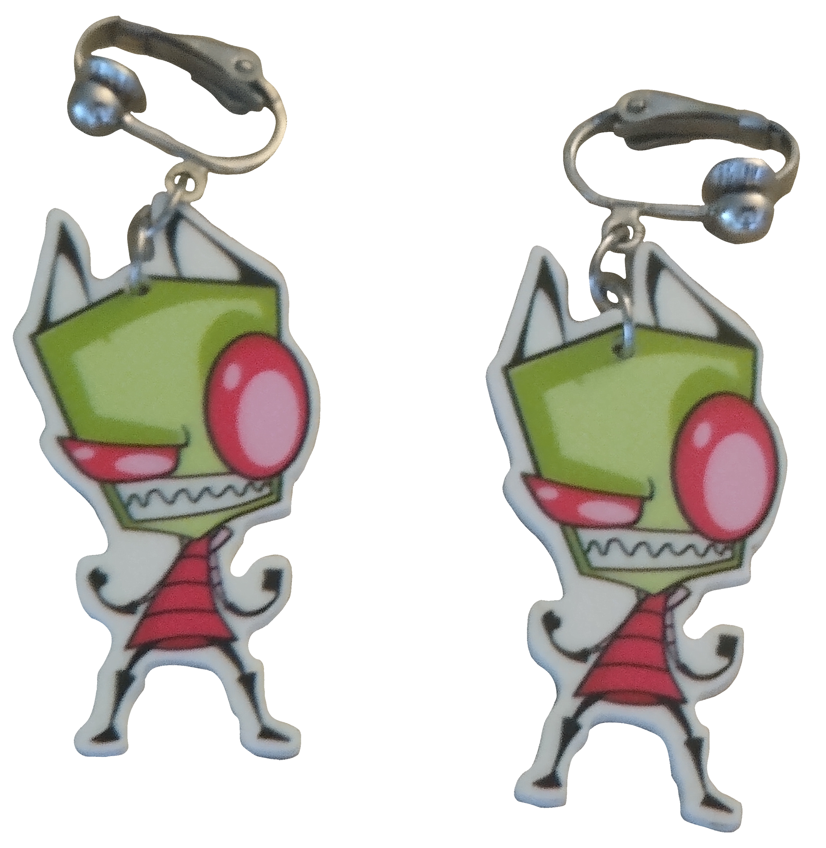 Clip on earrings, with Invader Zim on them.