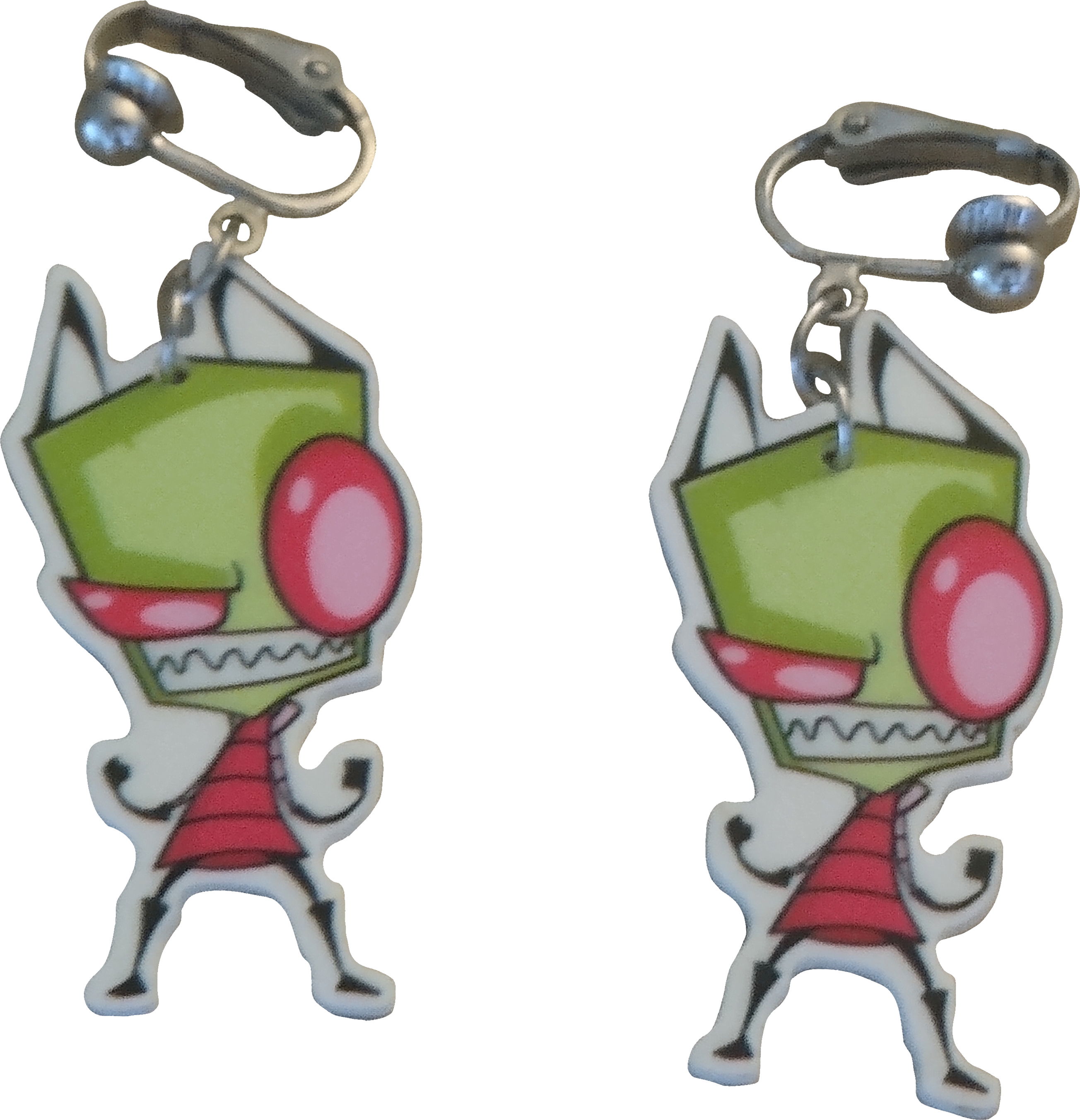 Clip on earrings, with Invader Zim on them.