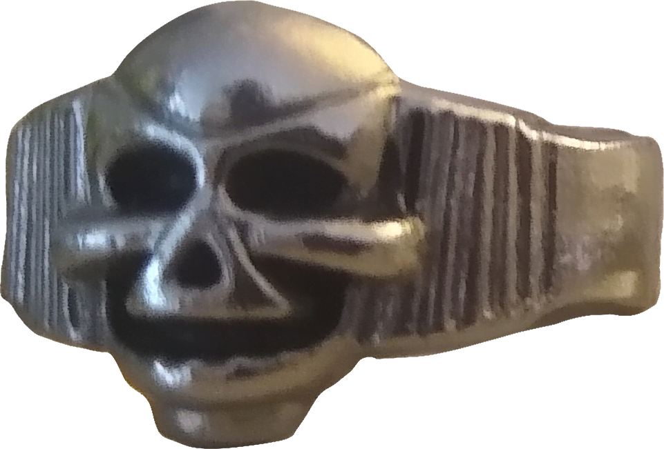 skull ring with a partially ribbed band